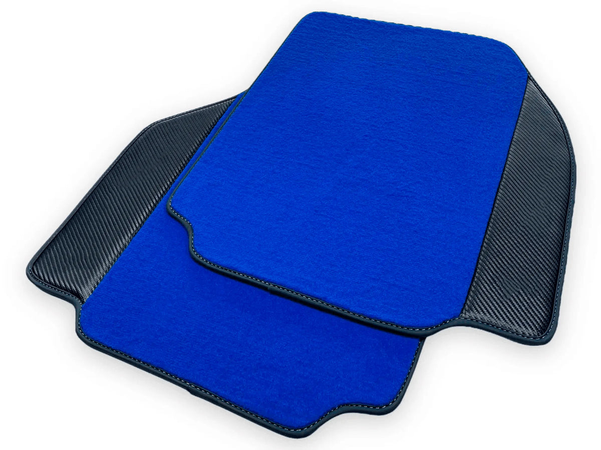 Blue Floor Mats For Ferrari 488 Pista Spider 2019-2021 With Carbon Fiber Leather
