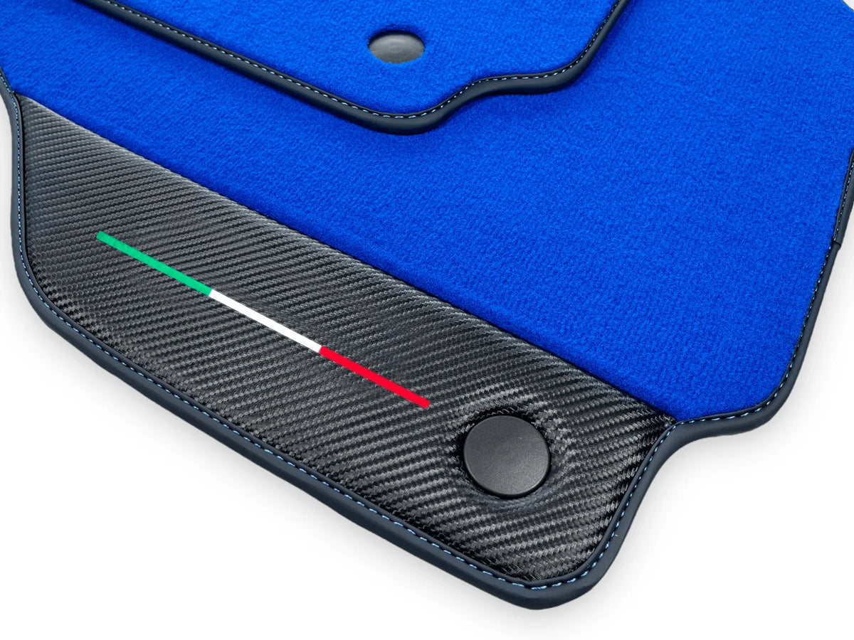 Blue Floor Mats For Ferrari F8 Tributo 2019-2022 With Carbon Leather - AutoWin