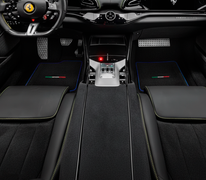 Tapis de voiture pour Ferrari Purosangue avec Bord Bleu |