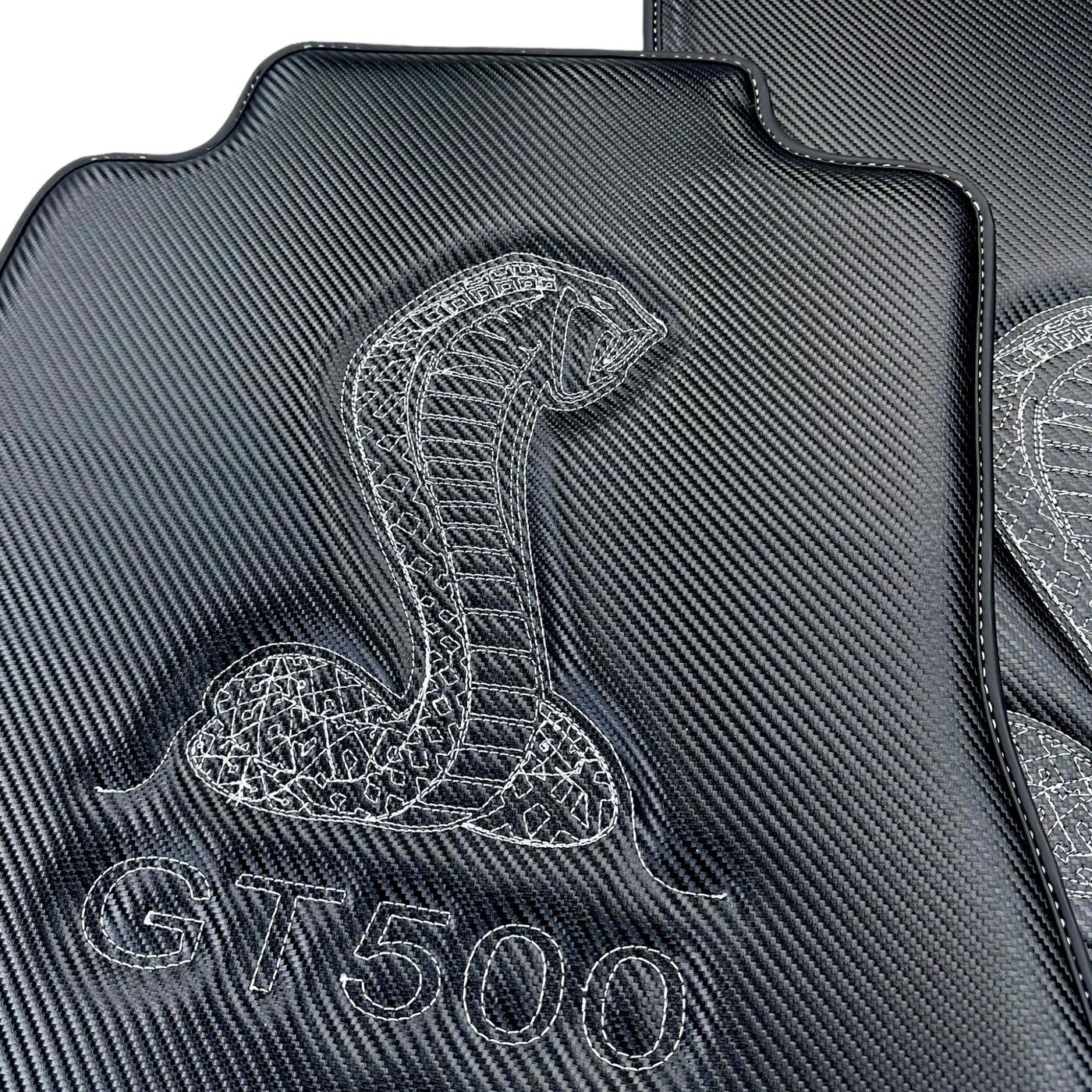 Carbon Fiber Floor Mats for Ford Mustang GT500 Shelby (2015-2021) with Cobra Sewing - AutoWin