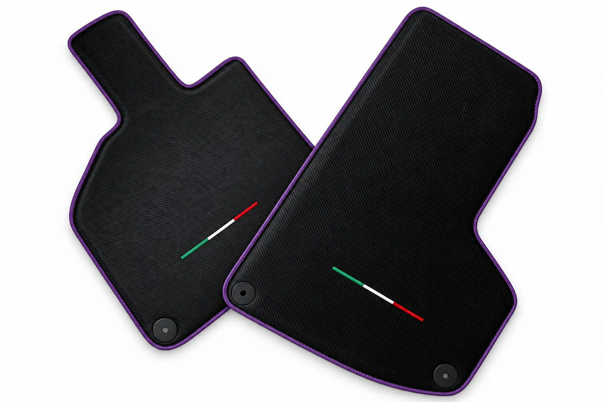 Carbon Fiber Floor Mats for Lamborghini Huracan with Italian Flag Purple trim