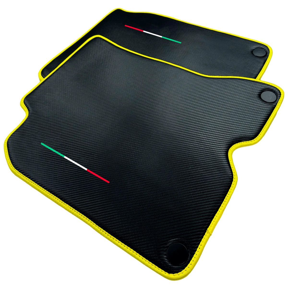 Carbon Fiber Leather Floor Mats For Ferrari California T (2015-2018) with Yellow Trim - AutoWin