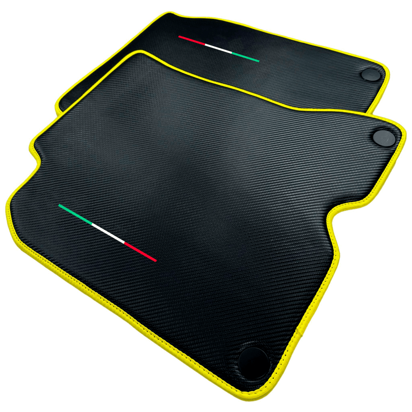 Carbon Fiber Leather Floor Mats For Ferrari California T (2015-2018) with Yellow Trim - AutoWin