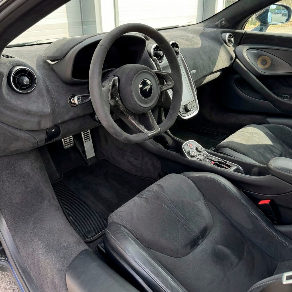 Black Floor Mats For McLaren 600 LT (2018-2020) with Carbon Leather