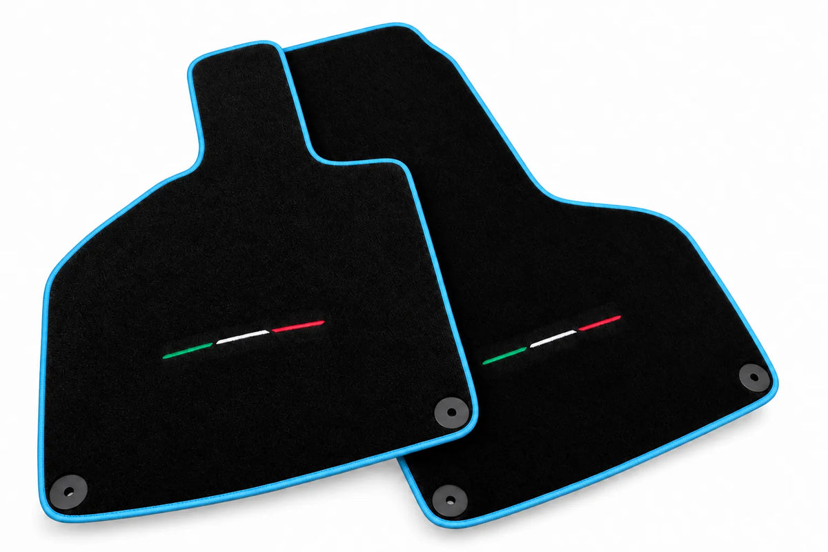 Custom Black Floor Mats for Lamborghini Huracan Sterrato (2023-2024) Light Blue trim