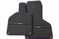 Custom Black Leather Floor Mats for Lamborghini Huracan Perfomante | Green Stitching Purple trim