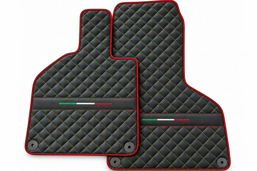 Custom Black Leather Floor Mats for Lamborghini Huracan Perfomante | Green Stitching Red trim