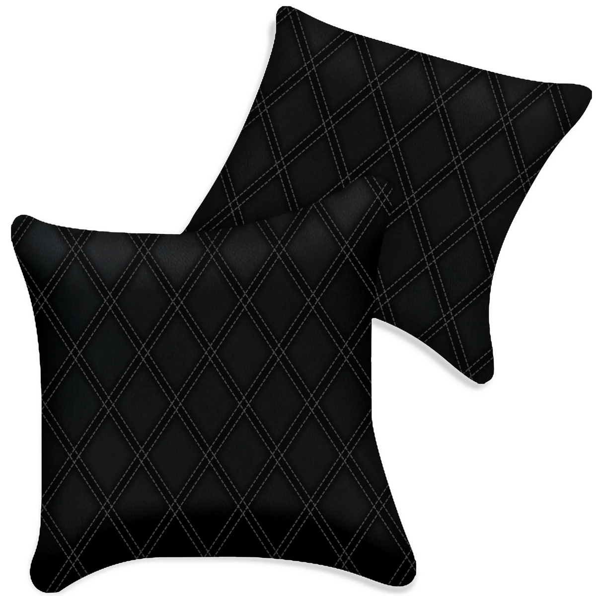 Customizable Black Leather Pillows Set of 2 for All Vehicles | Double Diamond Pattern