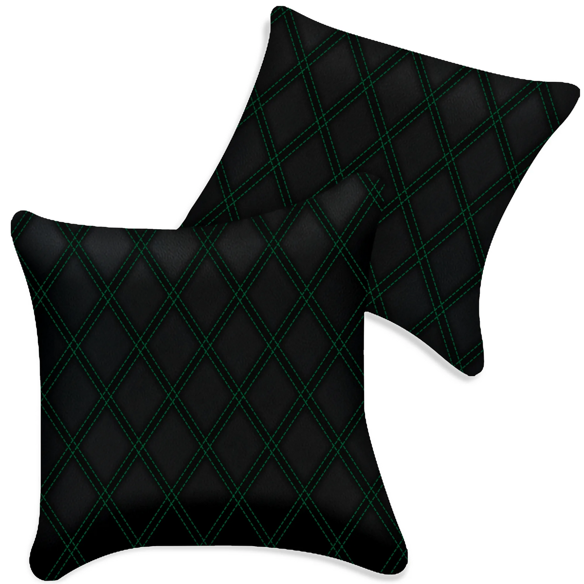 Customizable Black Leather Pillows Set of 2 for All Vehicles | Double Diamond Pattern