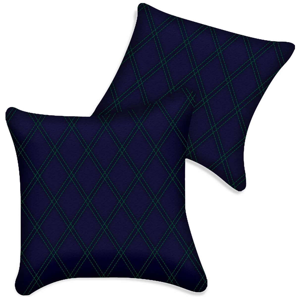 Customizable Dark Blue Leather Pillows Set of 2 for All Vehicles | Double Diamond Pattern