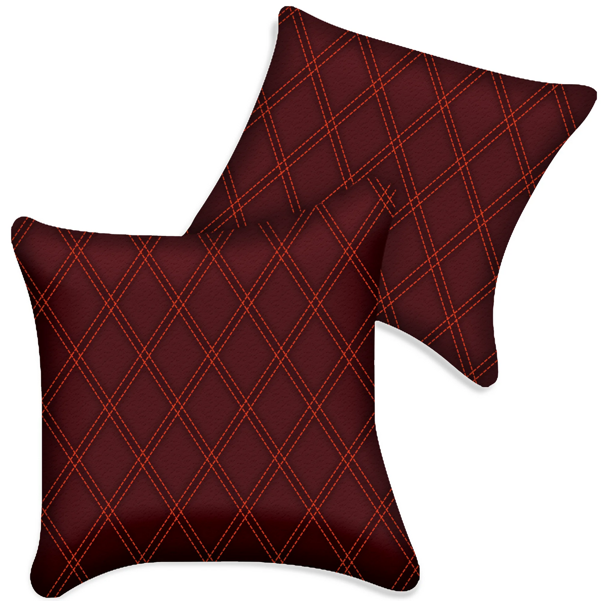 Customizable Dark Red Leather Pillows Set of 2 for All Vehicles | Double Diamond Pattern