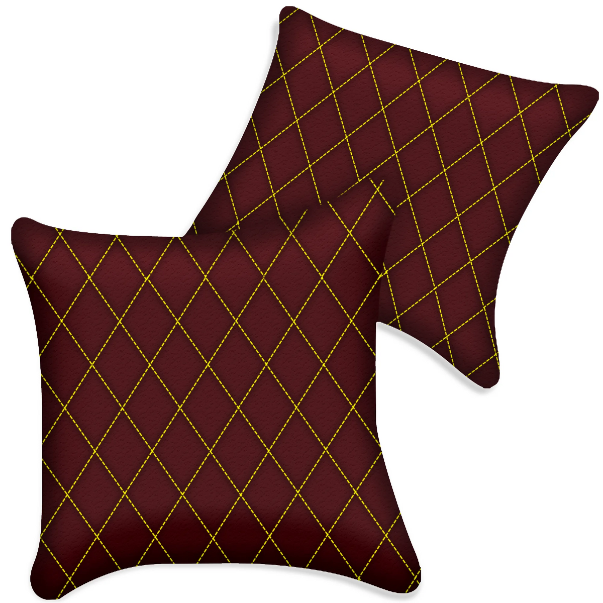 Customizable Dark Red Leather Pillows Set of 2 for All Vehicles | Single Diamond Pattern