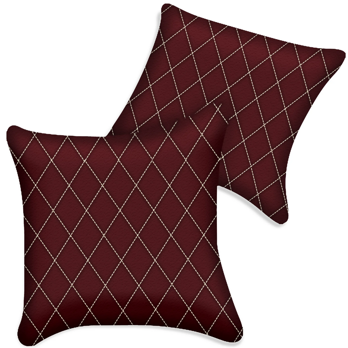 Customizable Dark Red Leather Pillows Set of 2 for All Vehicles | Single Diamond Pattern