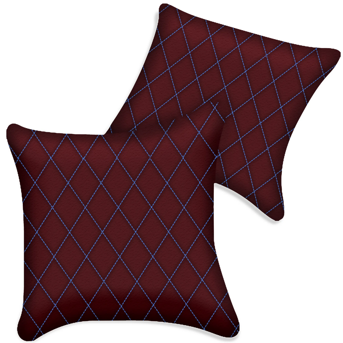 Customizable Dark Red Leather Pillows Set of 2 for All Vehicles | Single Diamond Pattern