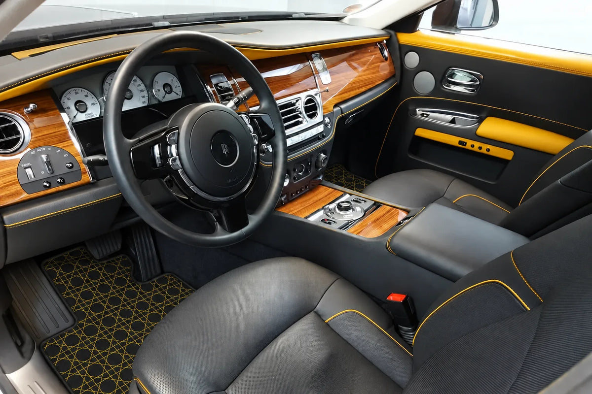 Customizable Leather Floor Mats with AW05 Pattern for Rolls Royce Ghost Series I (2010–2020) inside the vehicle