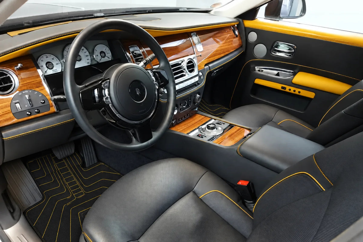 Customizable Leather Floor Mats with AW12 Pattern for Rolls Royce Ghost Series I (2010–2020) inside the vehicle