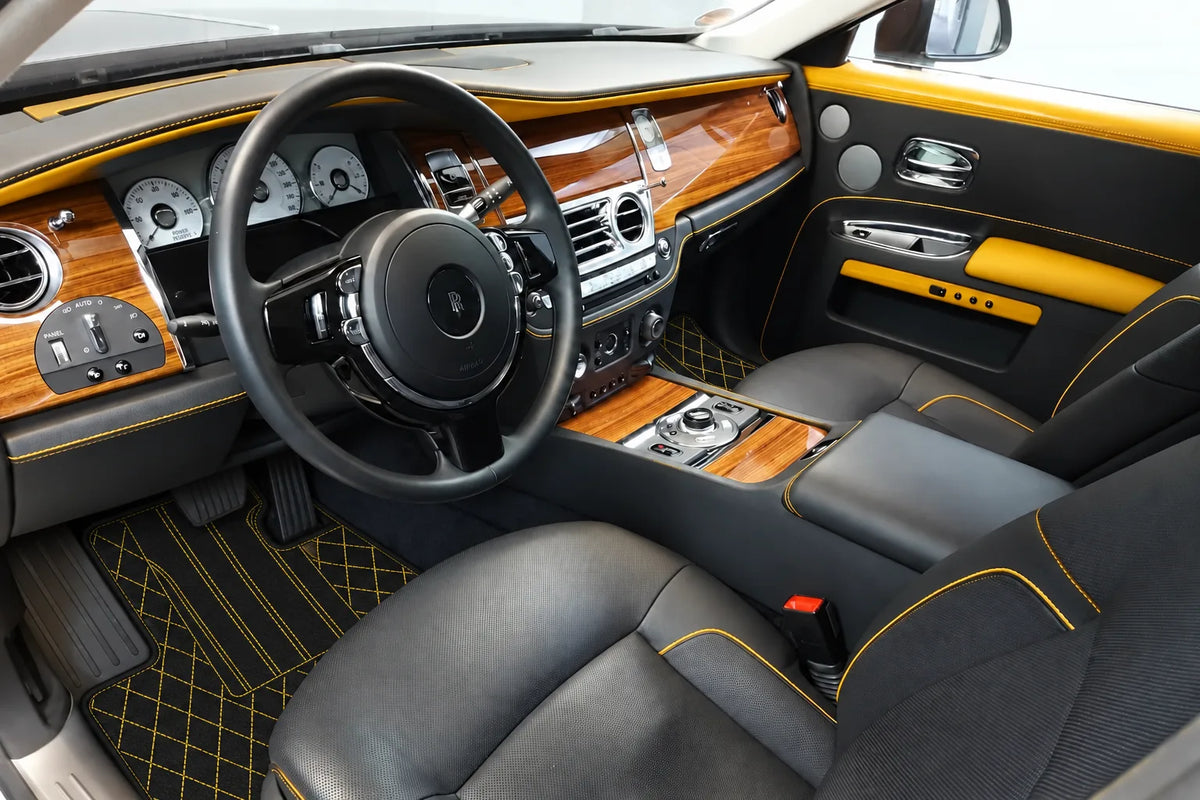 Customizable Leather Floor Mats with AW16 Pattern for Rolls Royce Ghost Series I (2010–2020) inside the vehicle