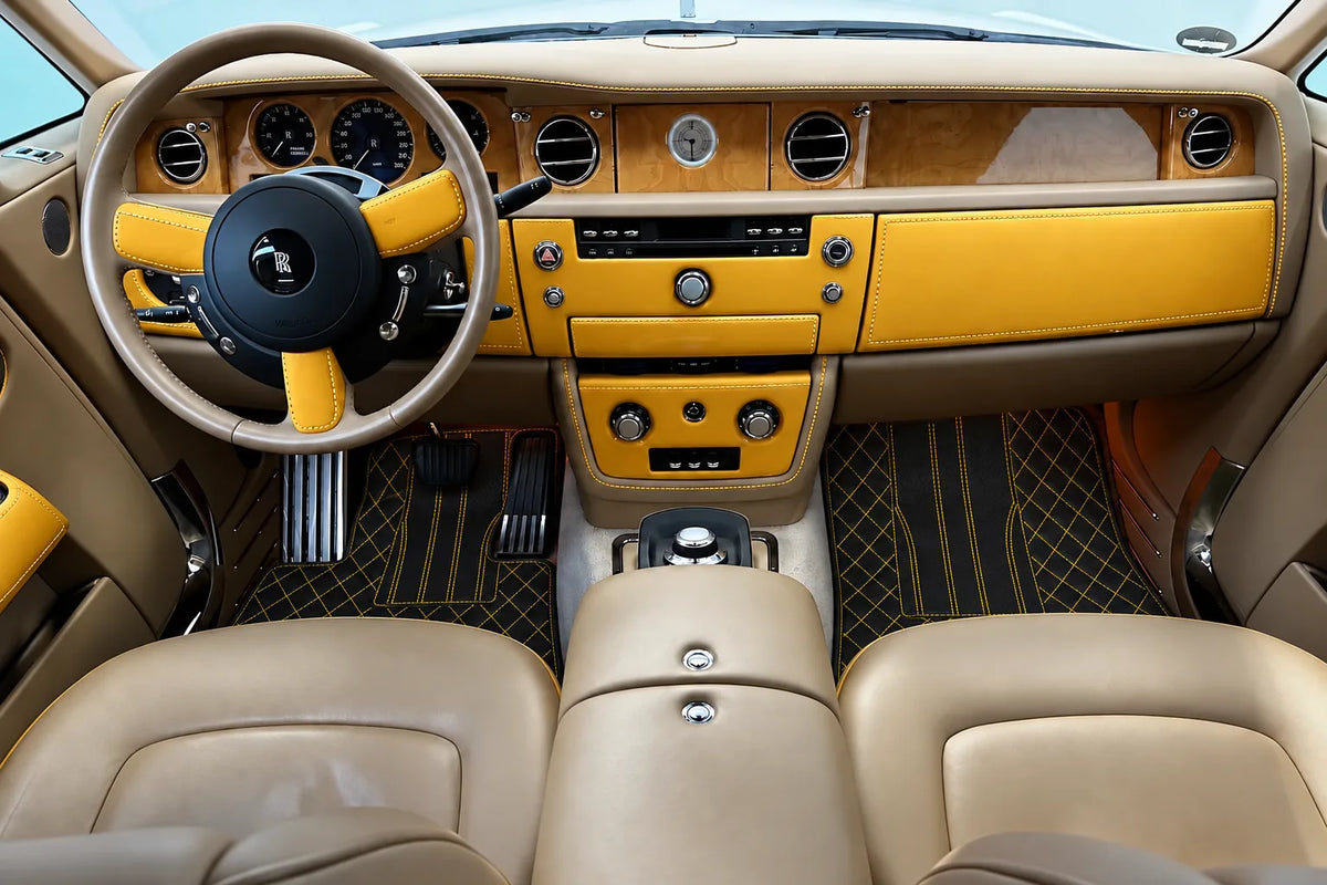 Customizable Leather Floor Mats with AW16 Pattern for Rolls Royce Phantom Sedan (2003-2016) inside the vehicle