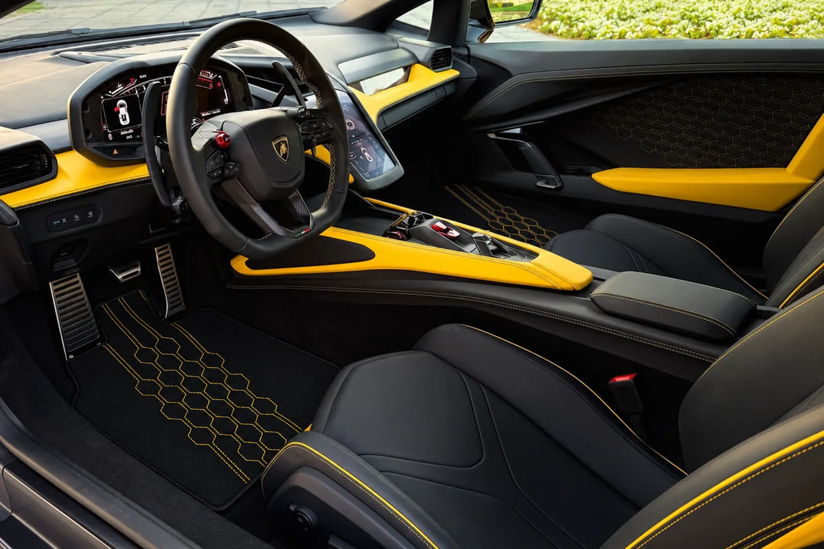 Customizable Leather Floor Mats with AW19 Pattern for Lamborghini Revuelto (2024-2027) inside the vehicle