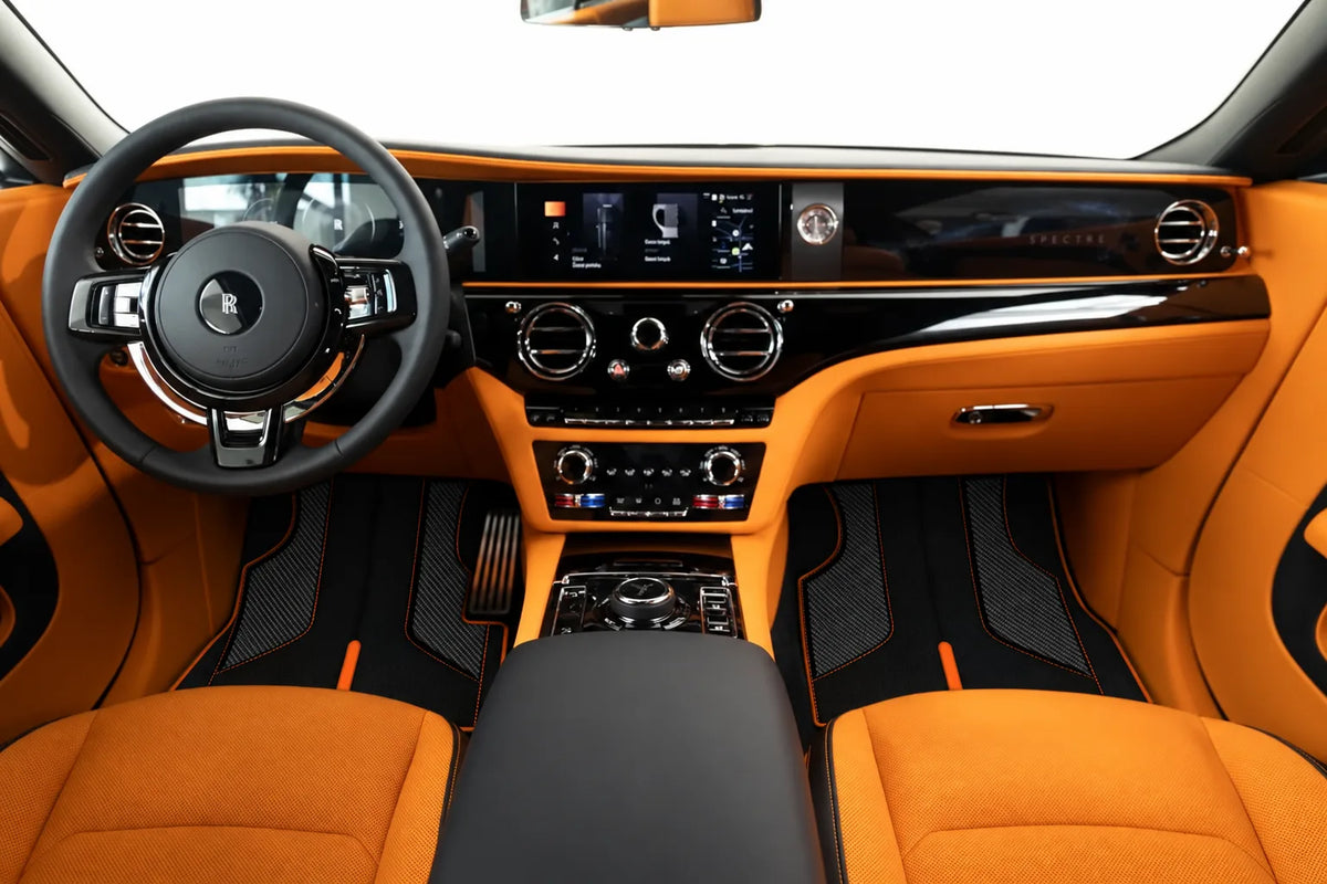 Customizable Leather Floor Mats with AW35 Pattern for Rolls Royce Spectre (2023-2024) inside the vehicle