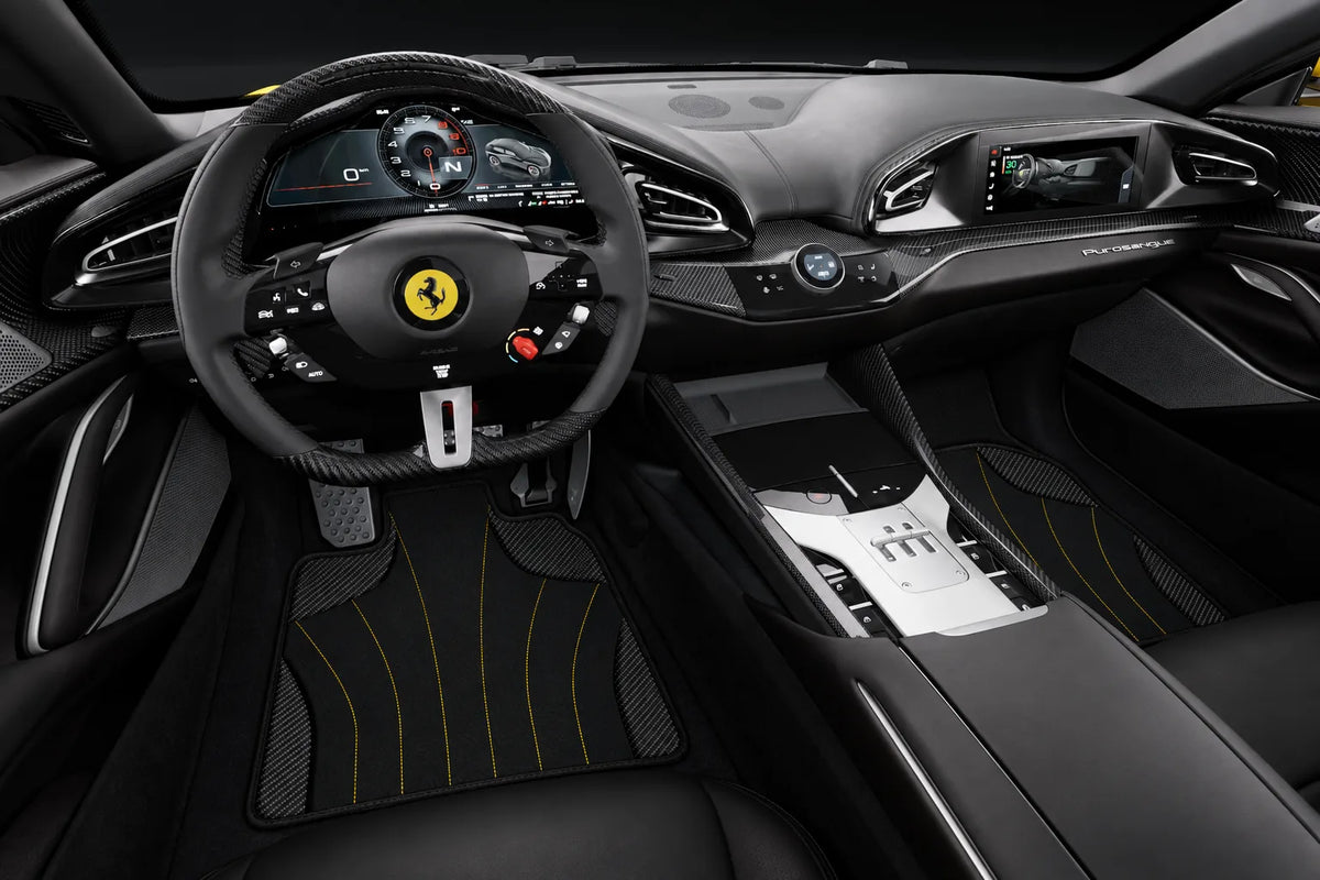 Customizable Leather Floor Mats with AW38 Pattern for Ferrari Purosangue (2023-2027) inside the vehicle