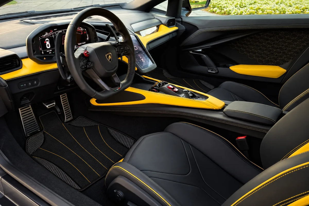 Customizable Leather Floor Mats with AW38 Pattern for Lamborghini Revuelto (2024-2027) inside the vehicle