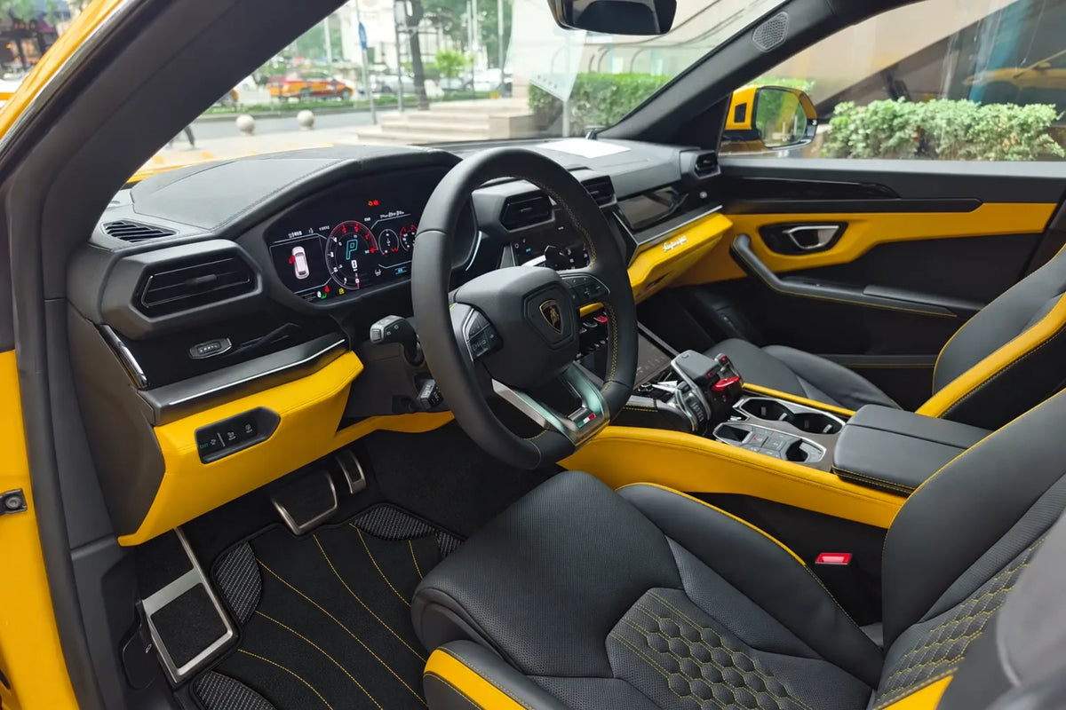 Customizable Leather Floor Mats with AW38 Pattern for Lamborghini Urus (2018-2027) inside the vehicle