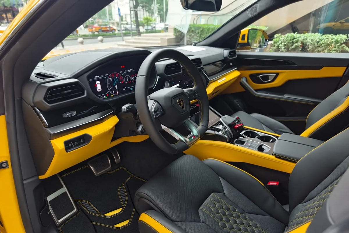 Customizable Leather Floor Mats with AW46 Pattern for Lamborghini Urus (2018-2027) inside the vehicle