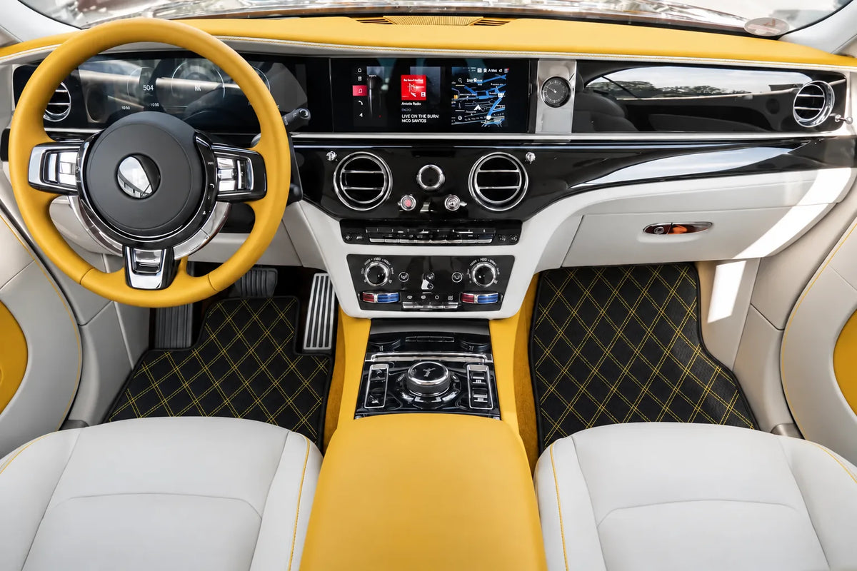 Customizable Leather Floor Mats with Double Diamond Pattern for Rolls Royce Spectre (2023-2024) inside the vehicle