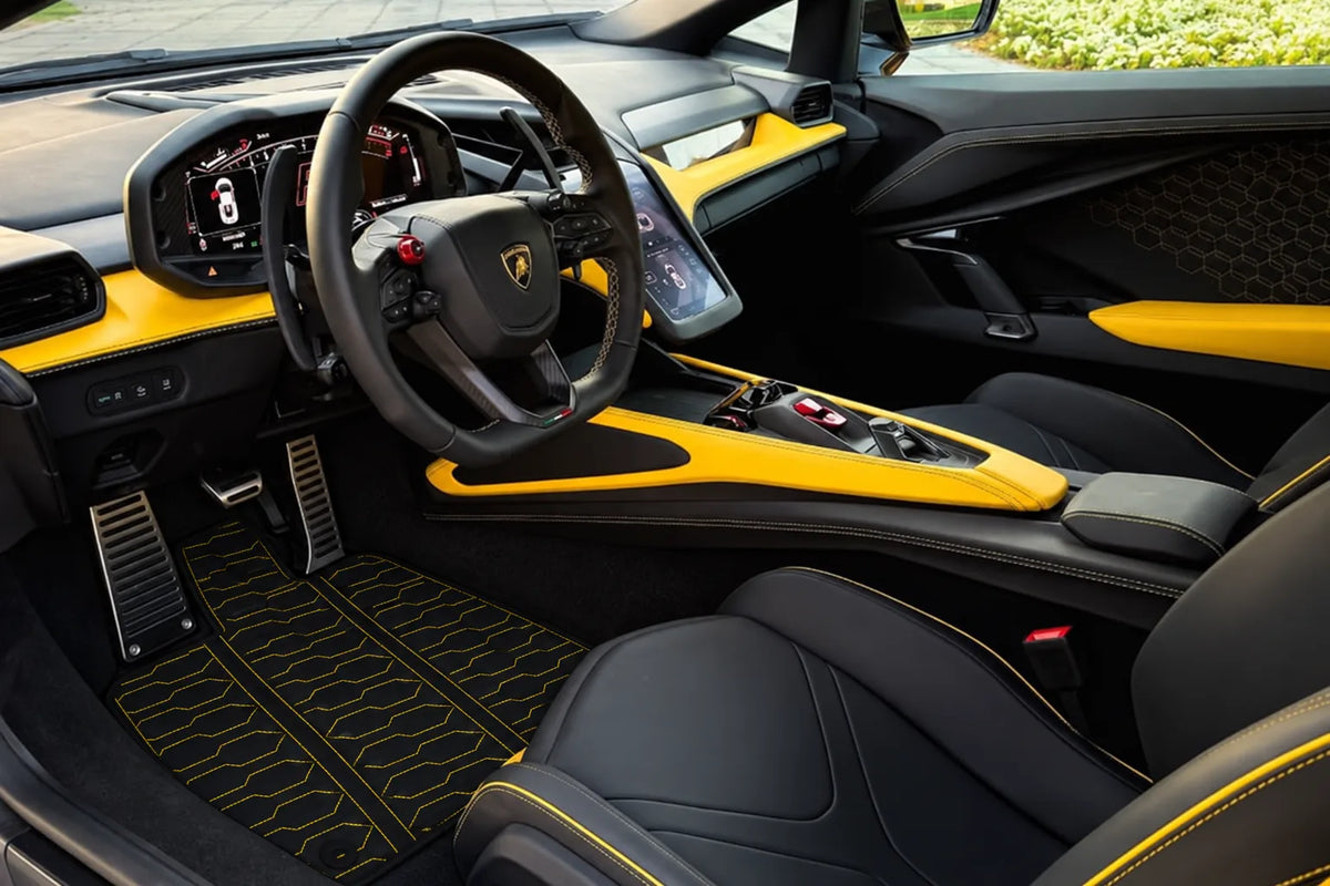 Customizable Leather Floor Mats with ER56 Pattern for Lamborghini Revuelto (2024-2027) inside the vehicle