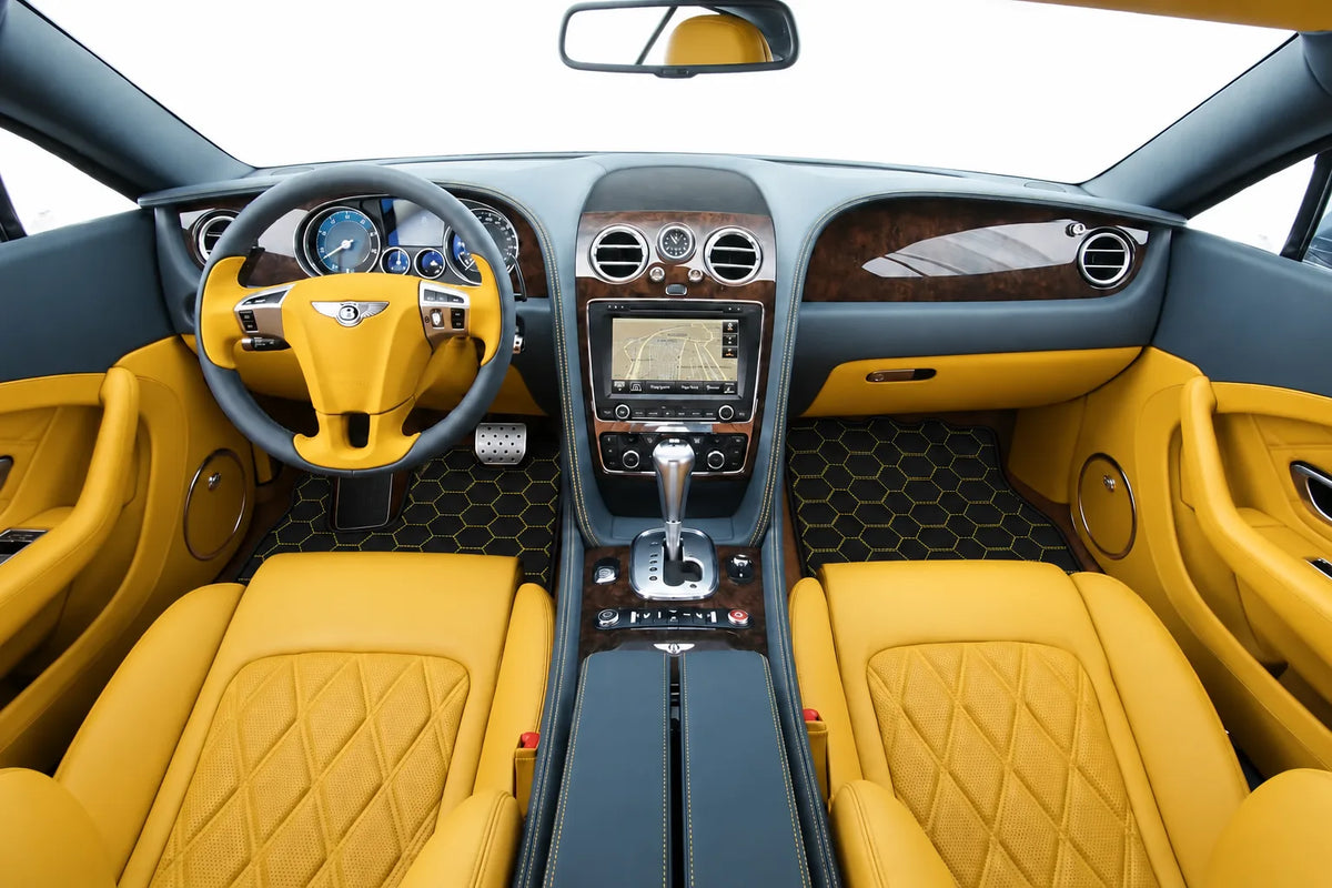 Customizable Leather Floor Mats with Hexagon Hex Pattern for Bentley Continental GT (2011-2018) inside the vehicle