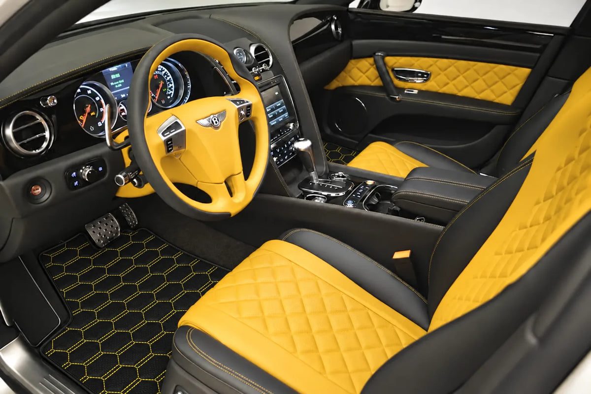 Customizable Leather Floor Mats with Interlaced Hex Pattern for Bentley Flying Spur (2013-2019) inside the vehicle