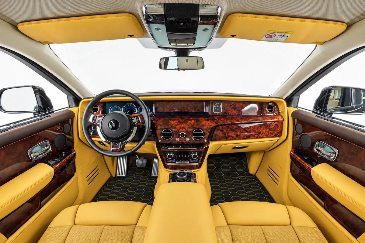Customizable Leather Floor Mats with Interlaced Hex Pattern for Rolls Royce Phantom VIII (2017-2024) inside the vehicle