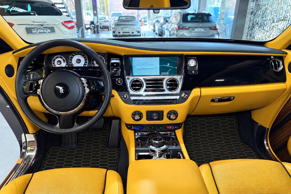 Customizable Leather Floor Mats with Raptor Hex Pattern for Rolls Royce Wraith (2013–2023) inside the vehicle