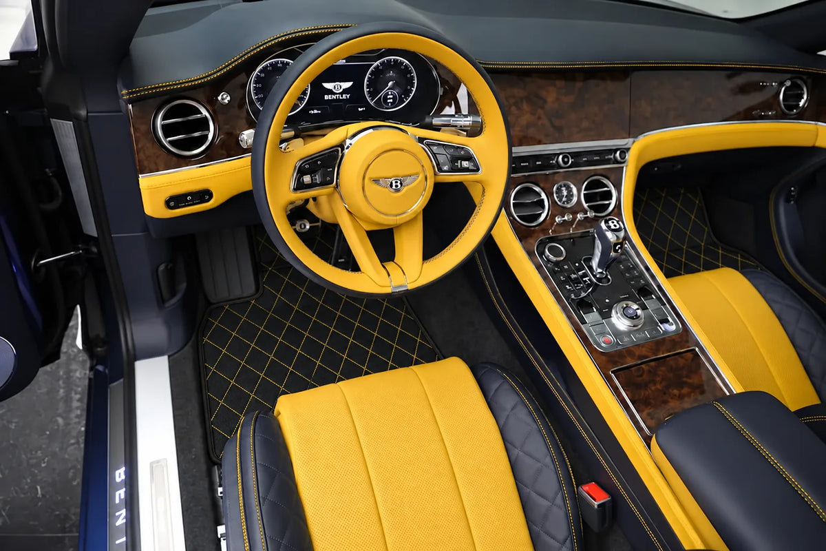 Customizable Leather Floor Mats with Single Diamond Pattern for Bentley Continental GTC (2018-2023) inside the vehicle
