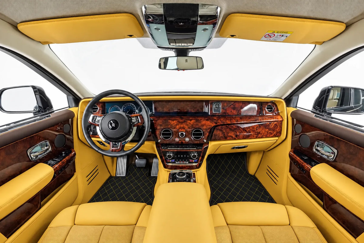 Customizable Leather Floor Mats with Single Diamond Pattern for Rolls Royce Phantom VIII (2017-2024) inside the vehicle