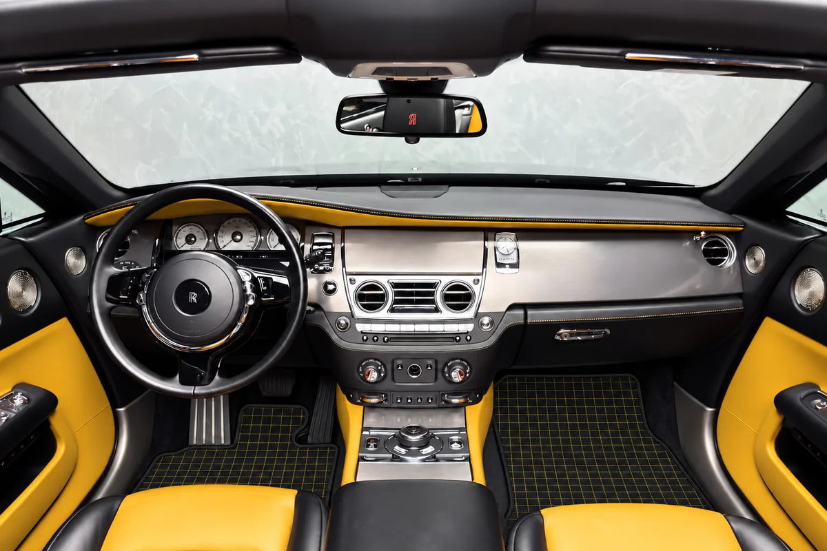 Customizable Leather Floor Mats with Square Pattern for Rolls Royce Dawn (2016-2023) inside the vehicle