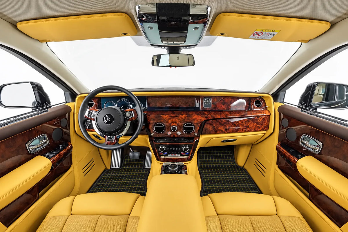 Customizable Leather Floor Mats with Square Pattern for Rolls Royce Phantom VIII (2017-2024) inside the vehicle