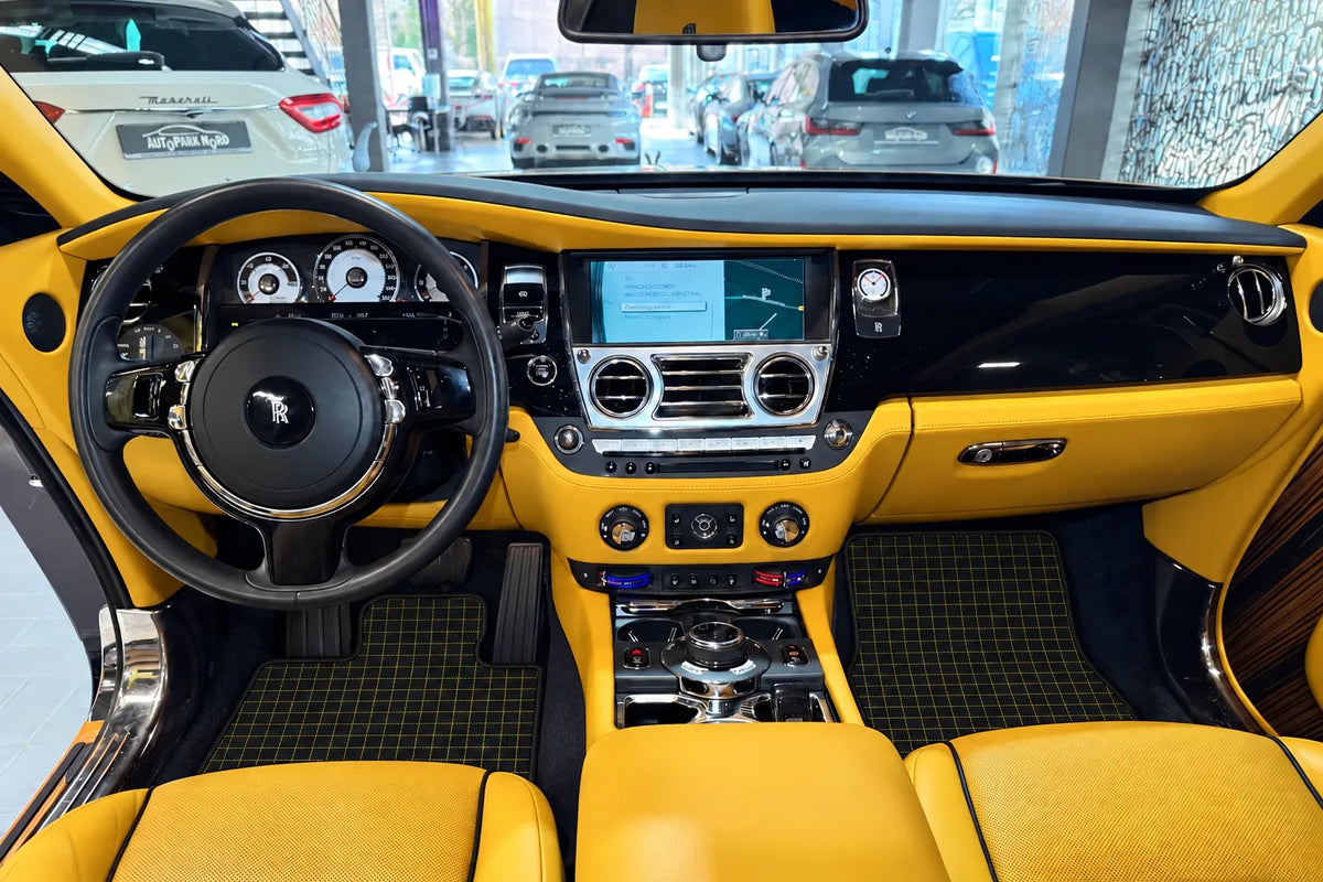 Customizable Leather Floor Mats with Square Pattern for Rolls Royce Wraith (2013–2023) inside the vehicle