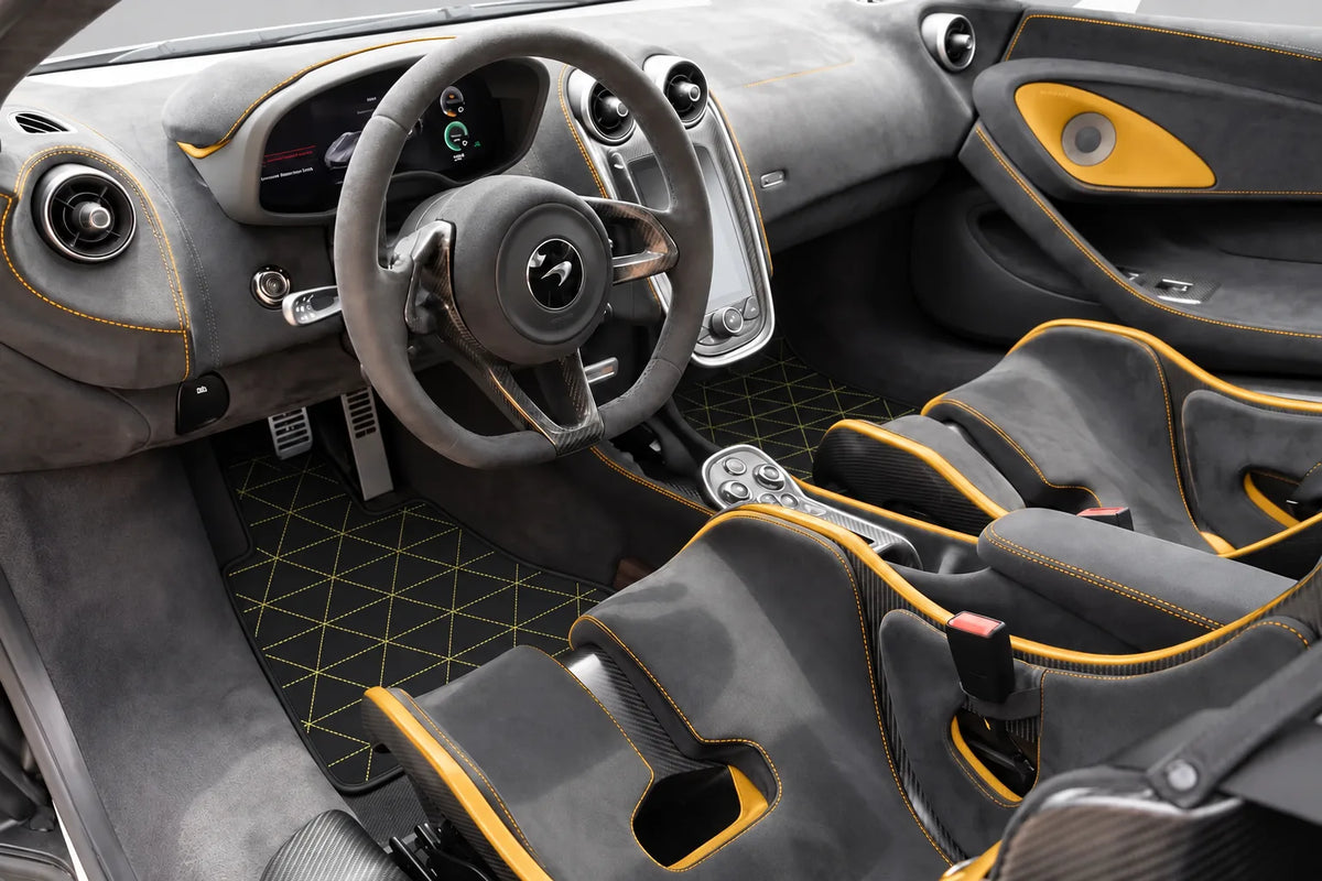 Customizable Leather Floor Mats with Triangle Pattern for McLaren 600LT (2018-2020) inside the vehicle