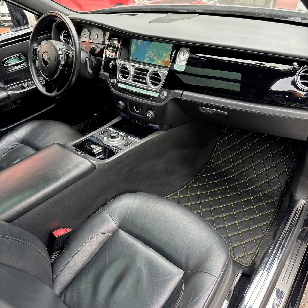 Customizable Leather Floor Mats with Triangle Pattern for Rolls Royce Ghost Series I (2010–2020)