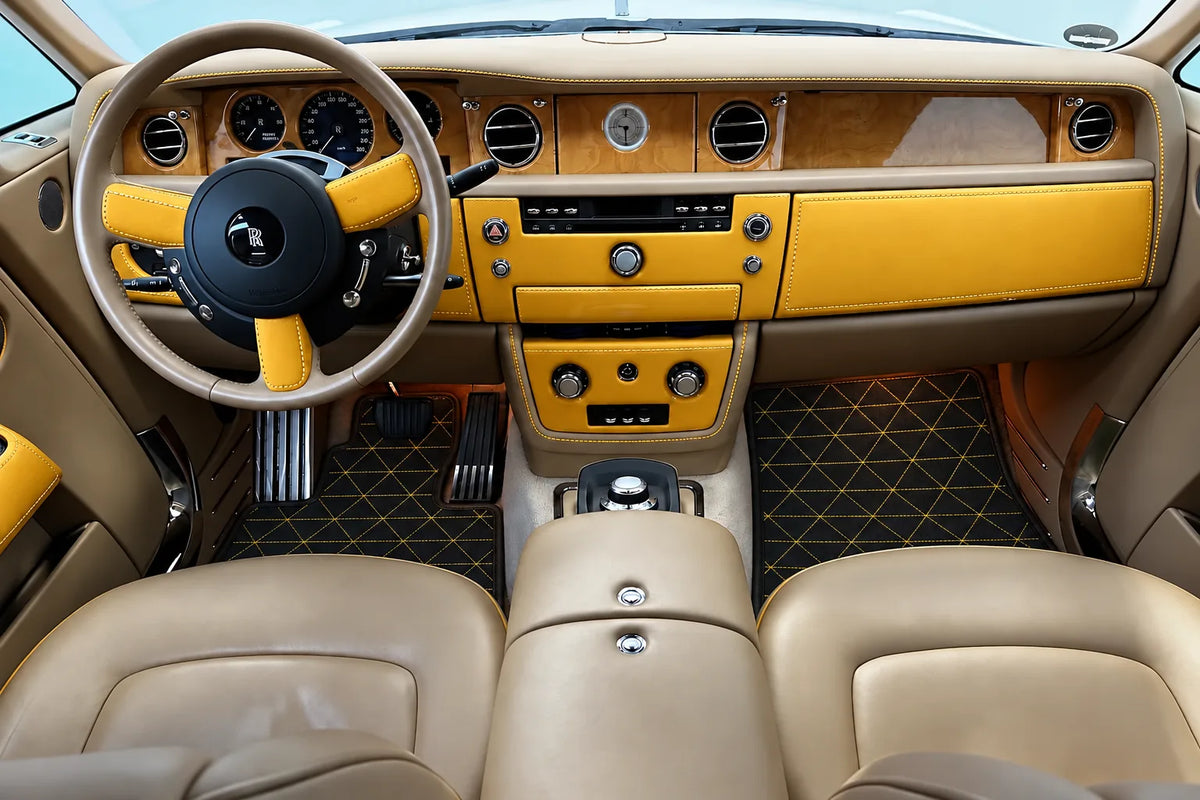 Customizable Leather Floor Mats with Triangle Pattern for Rolls Royce Phantom Sedan (2003-2016) inside the vehicle
