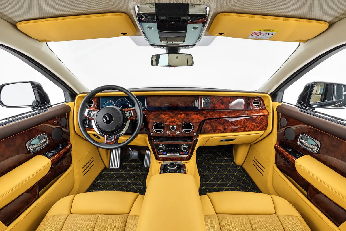 Customizable Leather Floor Mats with Triangle Pattern for Rolls Royce Phantom VIII (2017-2024) inside the vehicle