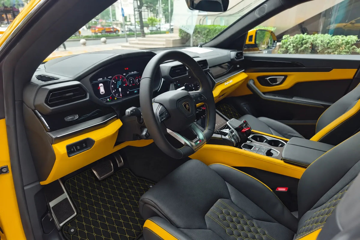 Customizable Leather Floor Mats with Vertical Hex Pattern for Lamborghini Urus (2018-2027) inside the vehicle