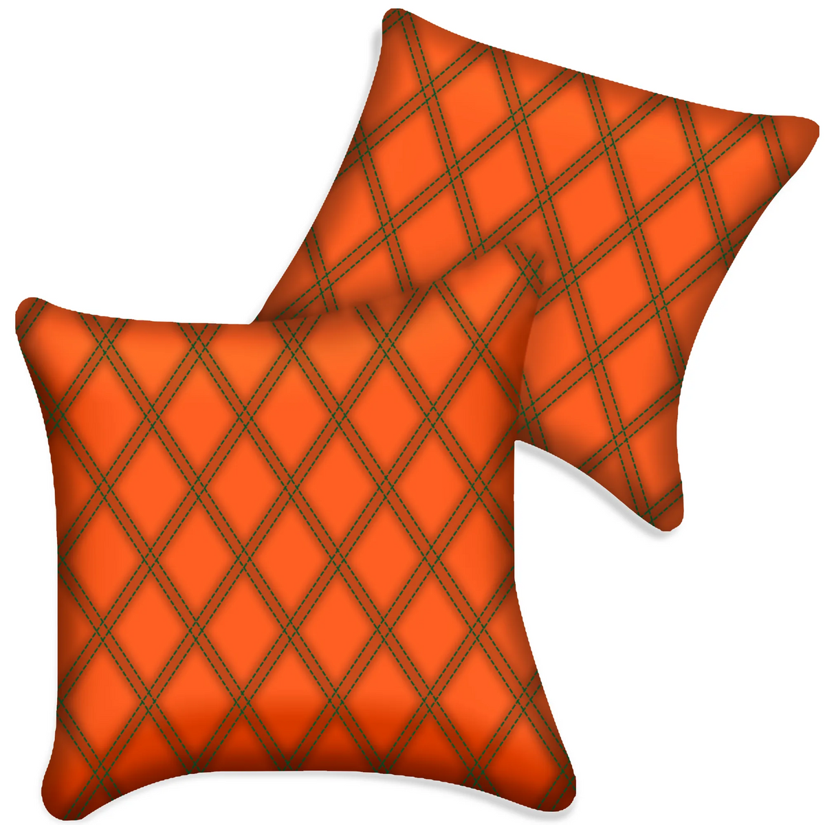 Customizable Orange Leather Pillows Set of 2 for All Vehicles | Double Diamond Pattern