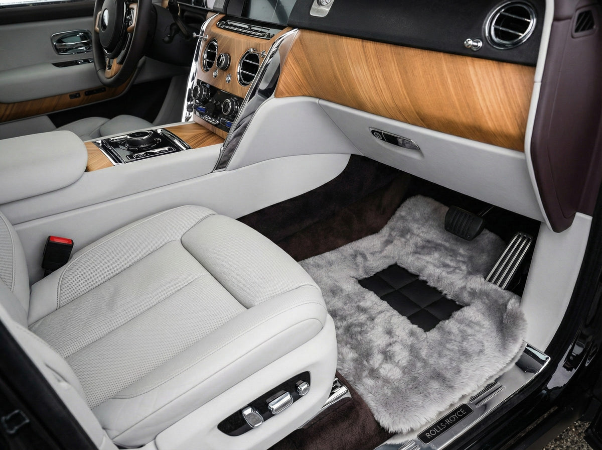 Interior look of floor mats for Dark Gray Sheepskin Floor Mats For Rolls Royce Cullinan Rr31 2018-2025 Er56 Design Brand