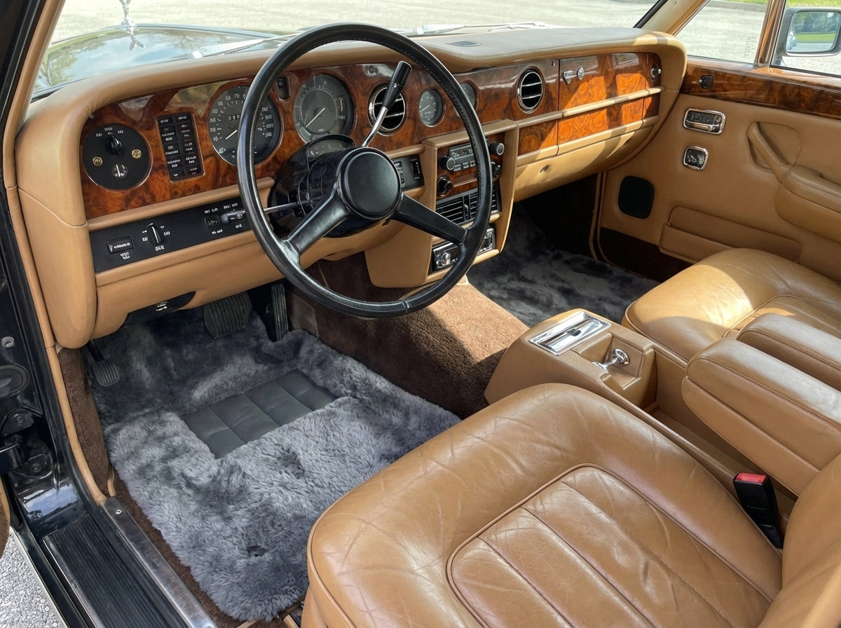 Interior look of floor mats for Dark Gray Sheepskin Floor Mats For Rolls Royce Wraith 2013-2023 Er56 Design