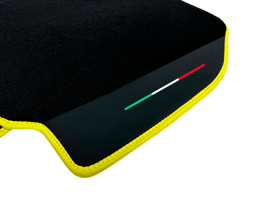 Floor Mats For Ferrari 488 Pista Spider (2019-2021) Leather and Yellow Trim - Italian Flag