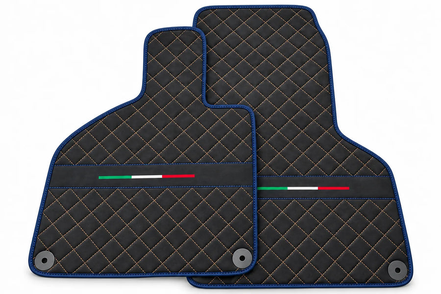 Floor Mats for Lamborghini Huracan Perfomante Alcantara Leather | Italian Flague Dark Blue trim