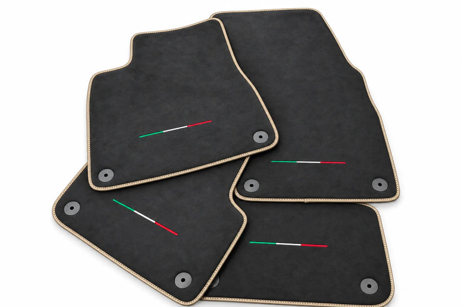 Floor Mats For Lamborghini Urus Alcantara Leather With Yellow Stitching Beige trim